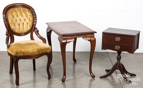 CHERRY END TABLE, A SEWING STAND