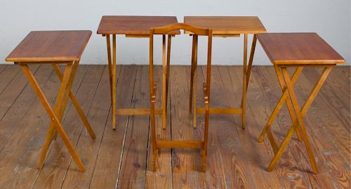 CHERRY FINISH FOLDING TRAY TABLES