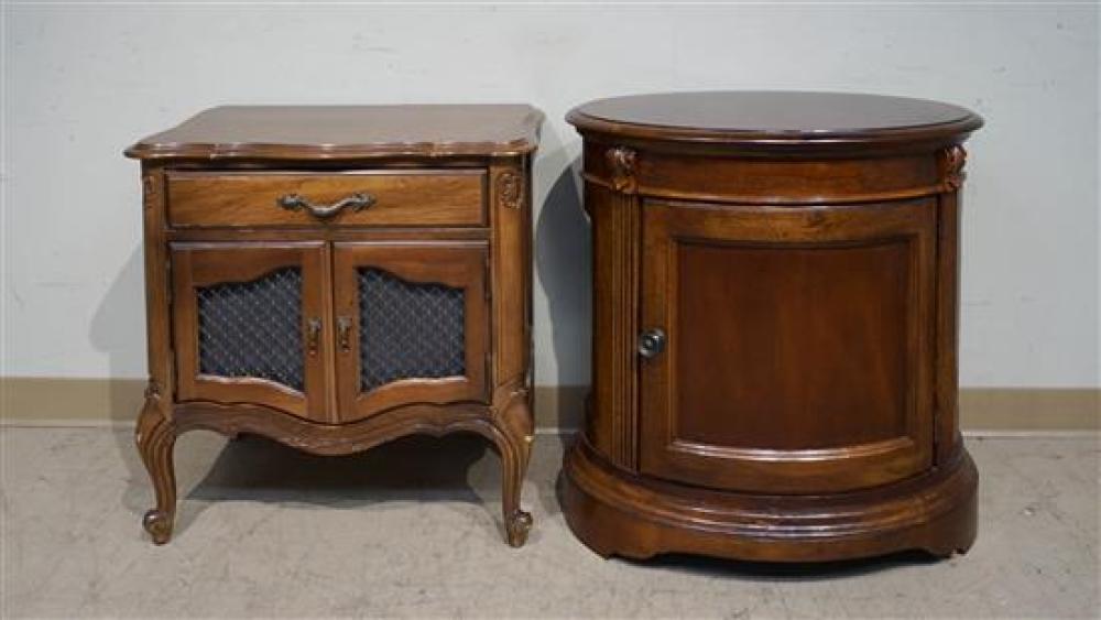 CHERRY FINISH OVAL SIDE TABLE AND A