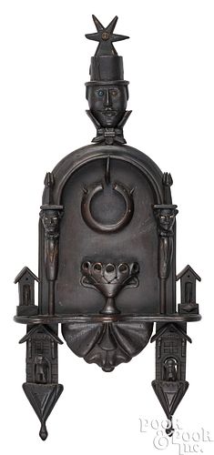 CHERRY FOLK ART HANGING WATCH HUTCH