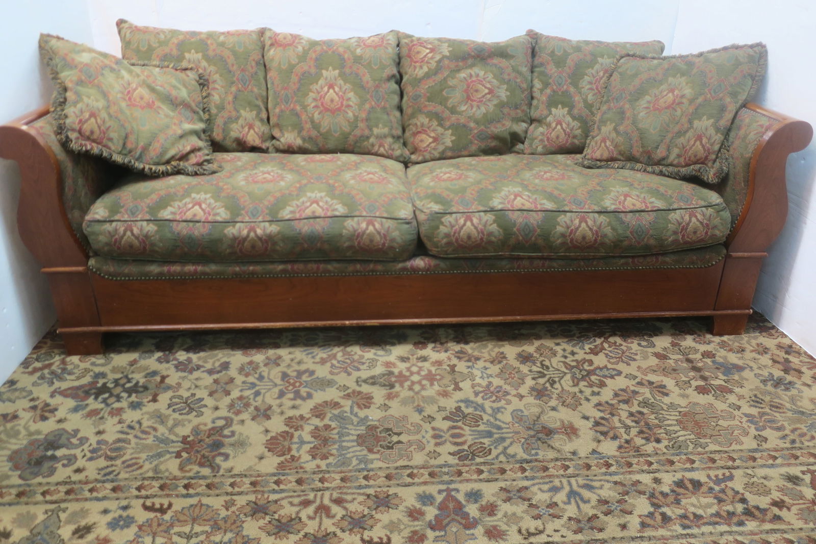 CHERRY FRAMED SLEIGH SOFA WITH