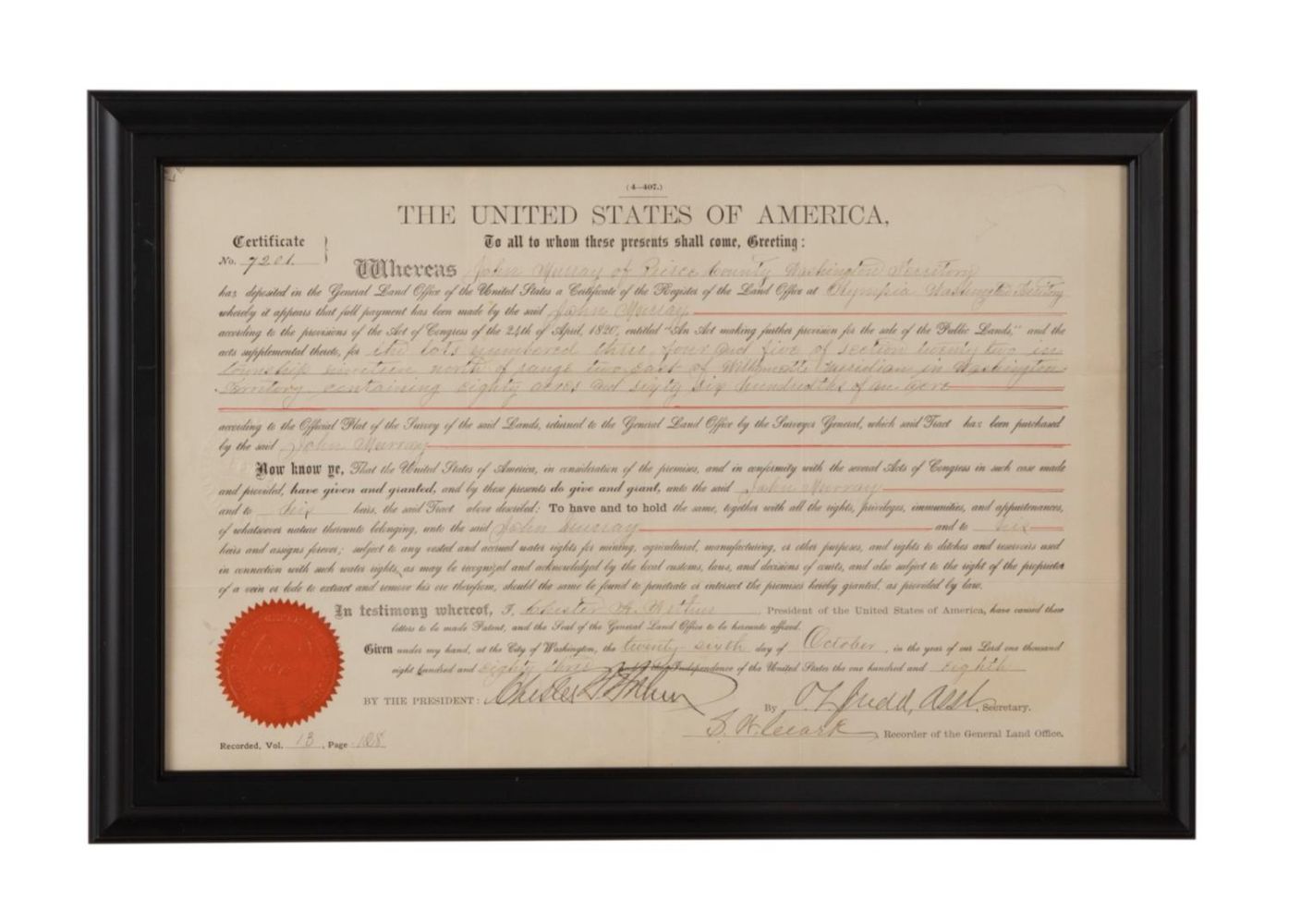 CHESTER A. ARTHUR SIGNED