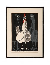 Chickens Print by Kiyoshi Sait