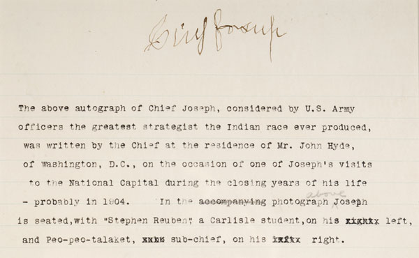 Chief Joseph Autograph In top