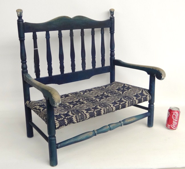 Child' s settee in blue paint. 27''