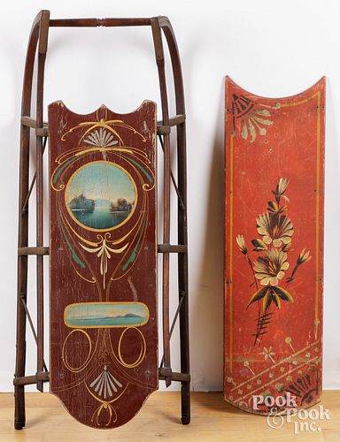 CHILD&#039;S PAINTED PINE SLED,