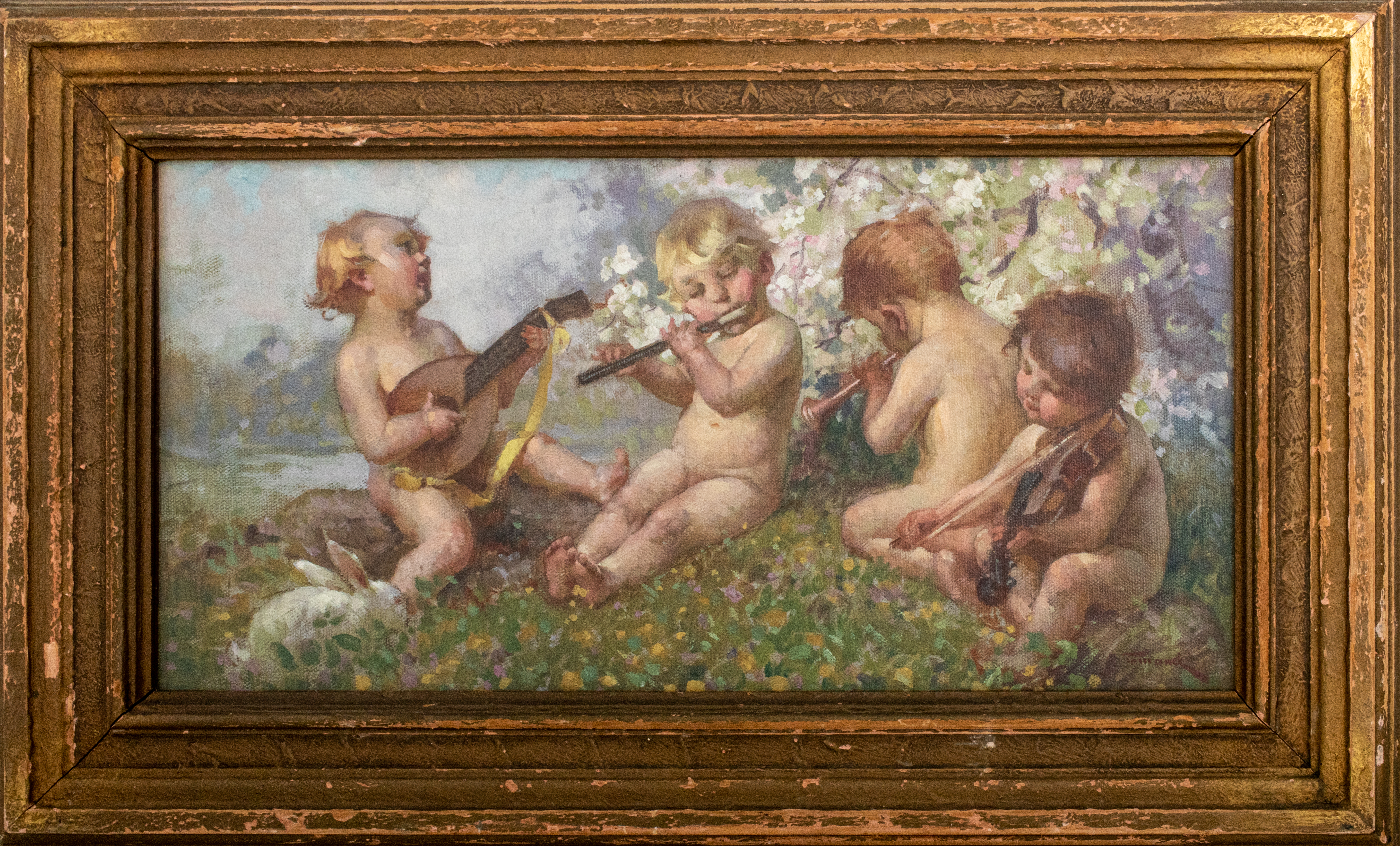 CHILDREN PLAYING INSTRUMENTS SIGNED