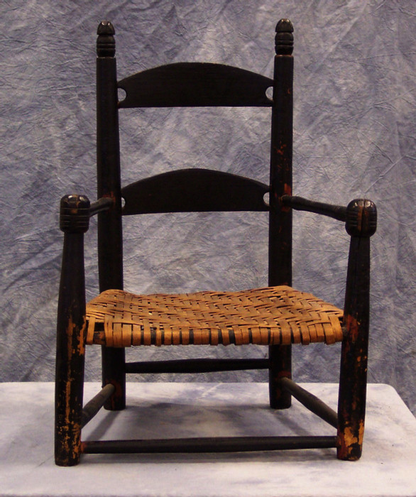 Childs 2 slat rush armchair, old