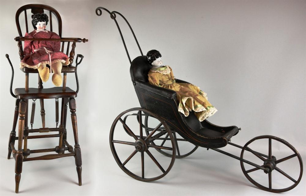 CHILD'S HIGH CHAIR STROLLER AND TWO