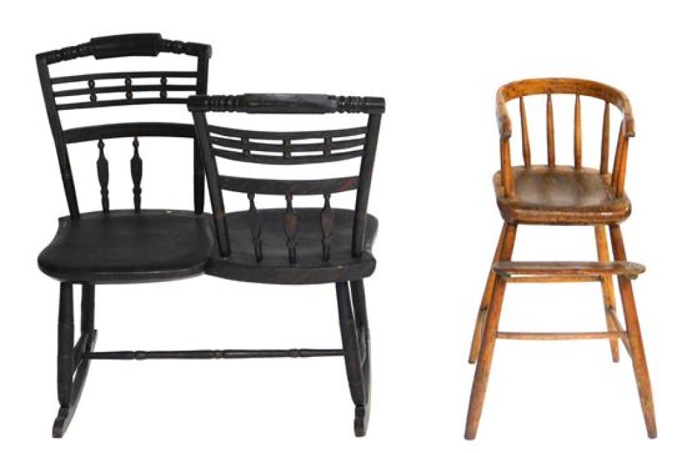 CHILD'S HIGHCHAIR AND A DOUBLE SEAT