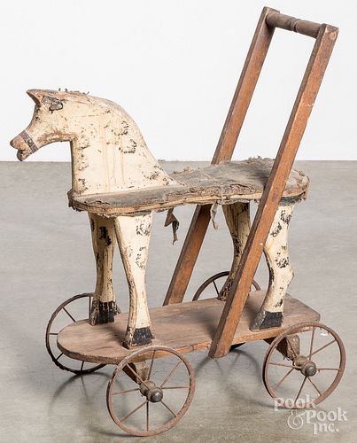 CHILD'S HORSE PUSH TOY, LATE 19TH