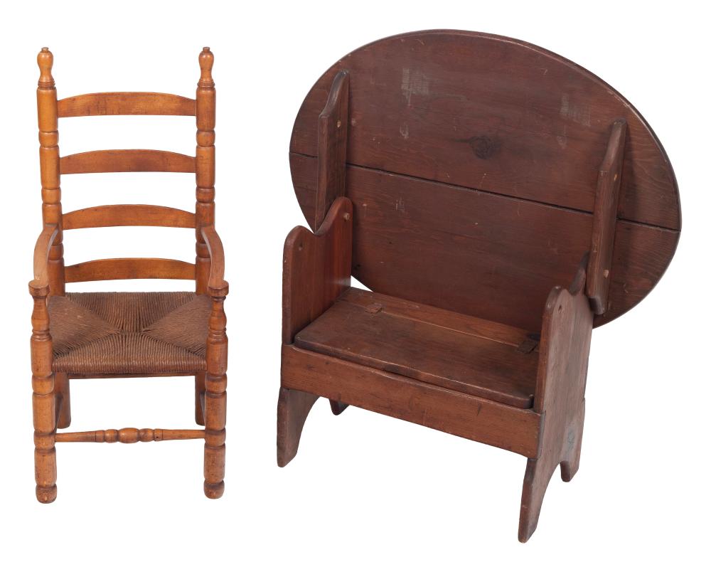 CHILD'S LADDER BACK CHAIR AND HUTCH
