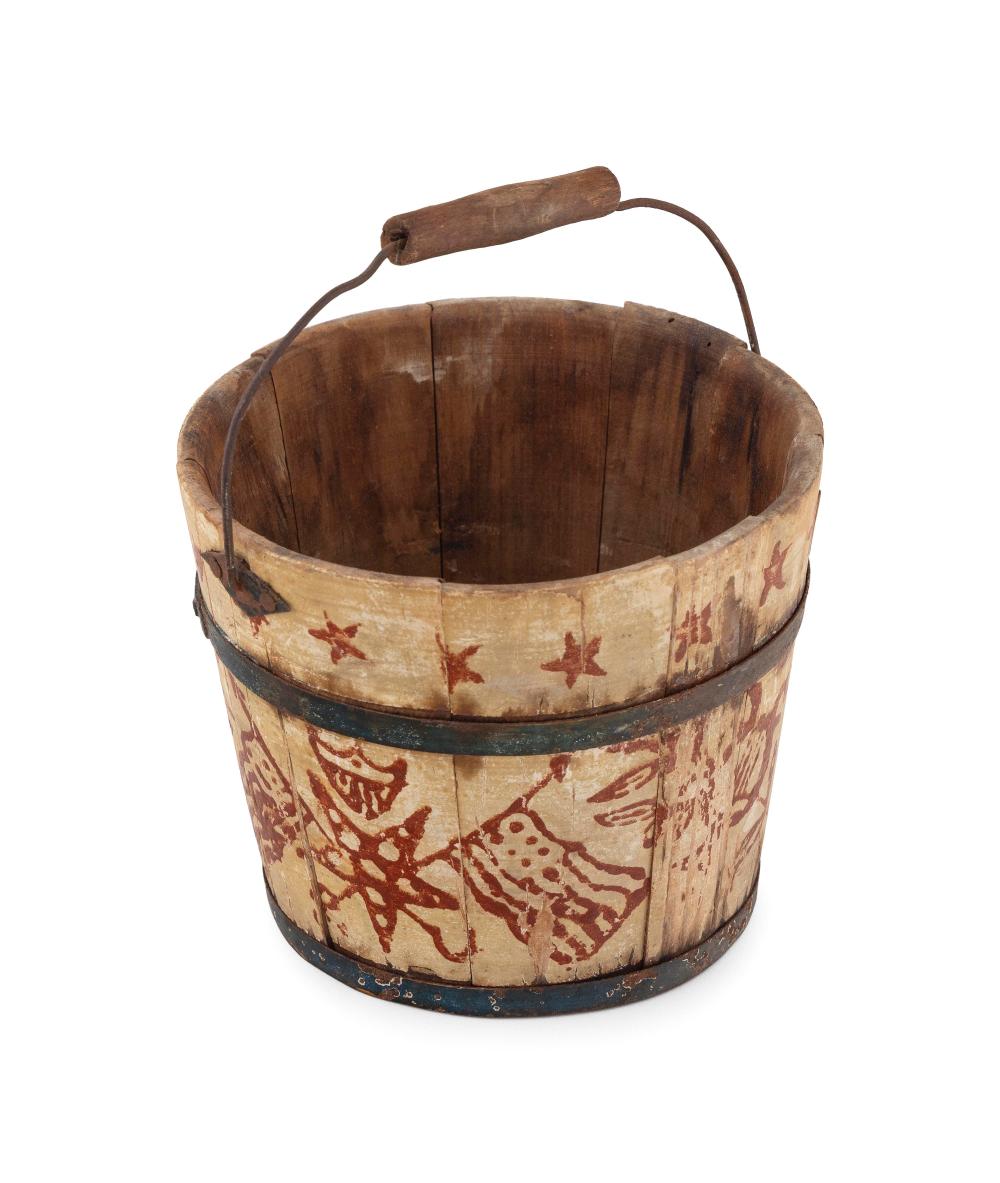 CHILD’S PAINT-DECORATED WOODEN PAIL