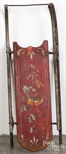 CHILD'S PAINTED PINE SLED, 19TH