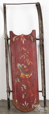 CHILD'S PAINTED PINE SLED, 19T