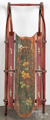 CHILD'S PAINTED PINE SLED, 19T