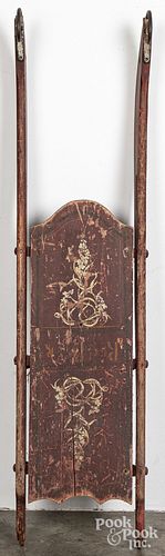 CHILD'S PAINTED PINE SLED, 19TH