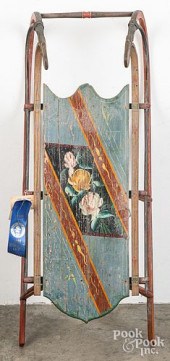 CHILD'S PAINTED PINE SLED, 19T
