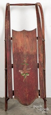 CHILD'S PAINTED PINE SLED, 19T