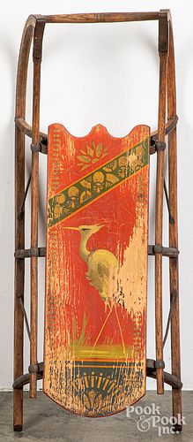 CHILD'S PAINTED PINE SLED, 19TH