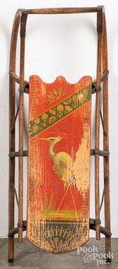 CHILD'S PAINTED PINE SLED, 19T