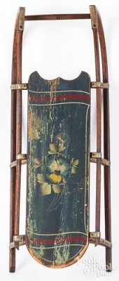 CHILD'S PAINTED PINE SLED, 19T