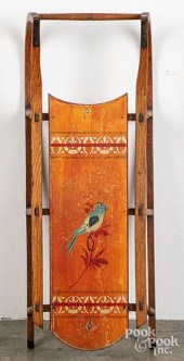 CHILD'S PAINTED PINE SLED, 19T