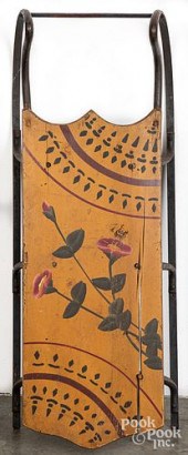 CHILD'S PAINTED PINE SLED, 19T