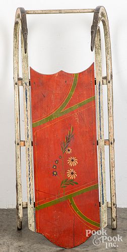 CHILD'S PAINTED PINE SLED, 19TH