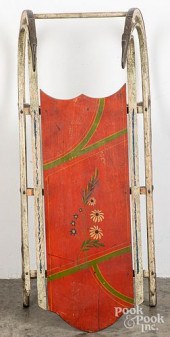 CHILD'S PAINTED PINE SLED, 19T