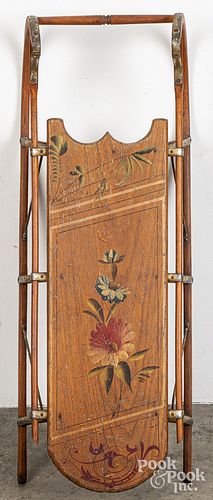 CHILD'S PAINTED PINE SLED, 19TH