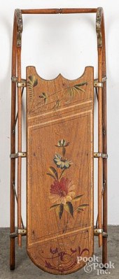 CHILD'S PAINTED PINE SLED, 19T