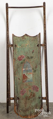 CHILD'S PAINTED PINE SLED, 19TH