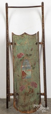 CHILD'S PAINTED PINE SLED, 19T