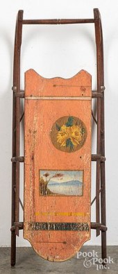 CHILD'S PAINTED PINE SLED, 19T
