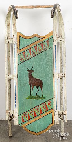 CHILD'S PAINTED PINE SLED, 19TH