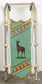 CHILD'S PAINTED PINE SLED, 19T
