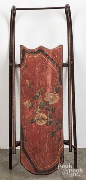 CHILD'S PAINTED PINE SLED, 19T
