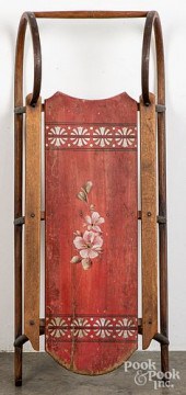 CHILD'S PAINTED PINE SLED, 19T