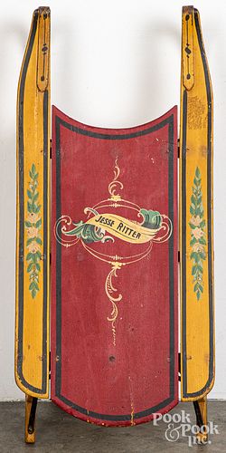 CHILD'S PAINTED PINE SLED, 19TH