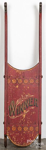 CHILD'S PAINTED PINE WINNER SLED,