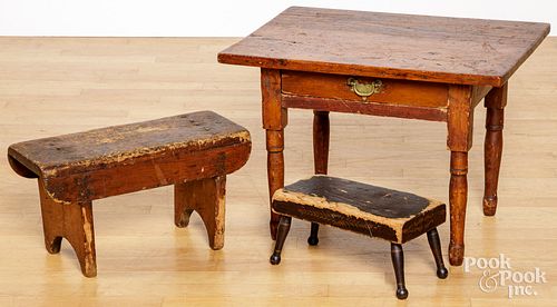 CHILD'S TABLE AND TWO FOOTSTOOLS,