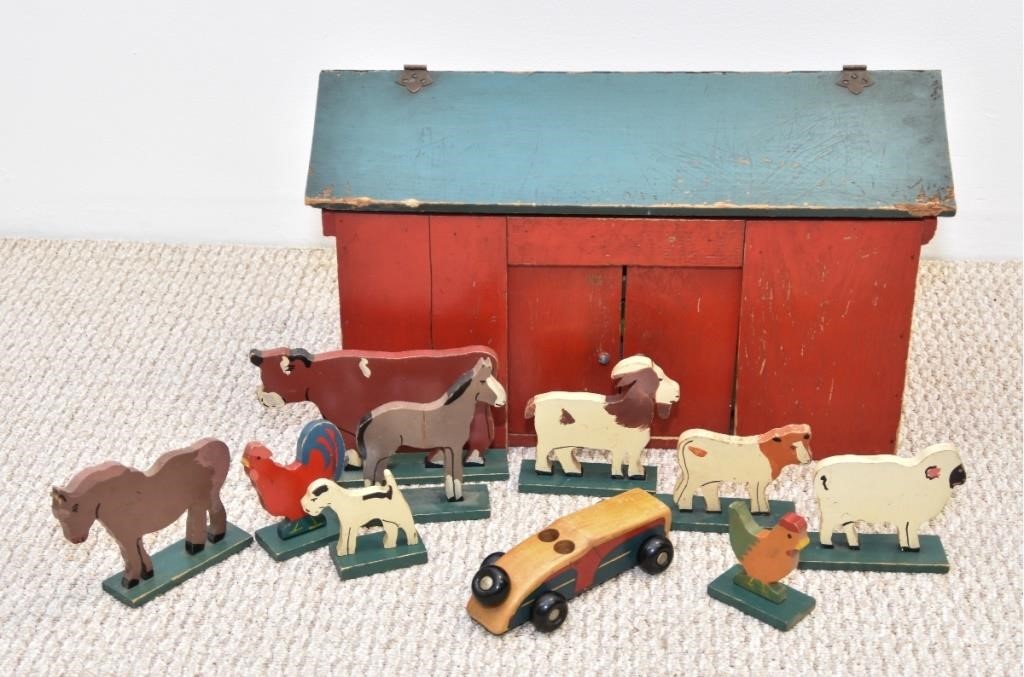 Childs wood barn and animals;