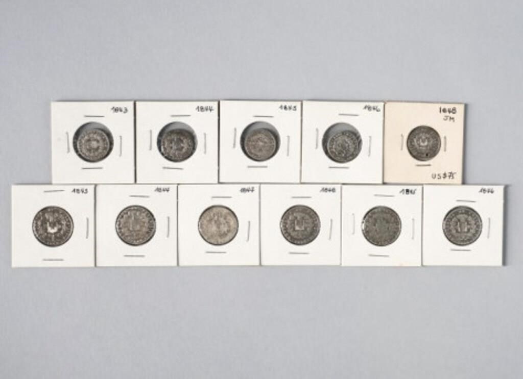 CHILEAN SILVER COINSA lot of 11