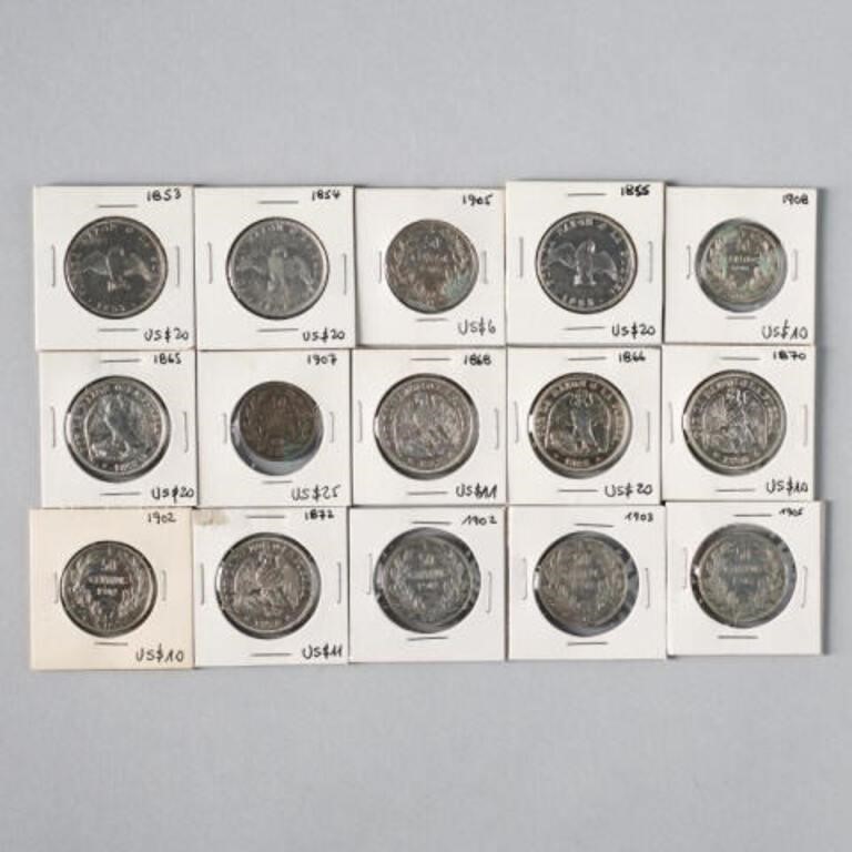 CHILEAN SILVER COINSA lot of 15