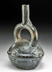 CHIMU BLACKWARE STIRRUP JAR W/