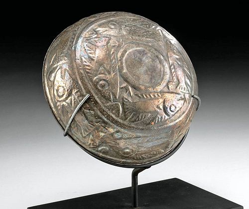 CHIMU SILVER LIBATION RATTLE BOWL