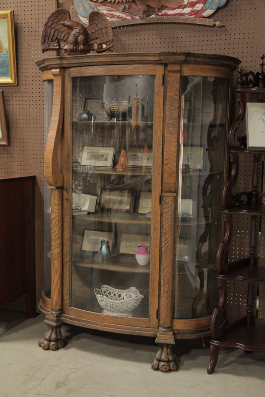 CHINA CABINET. Oak having curved