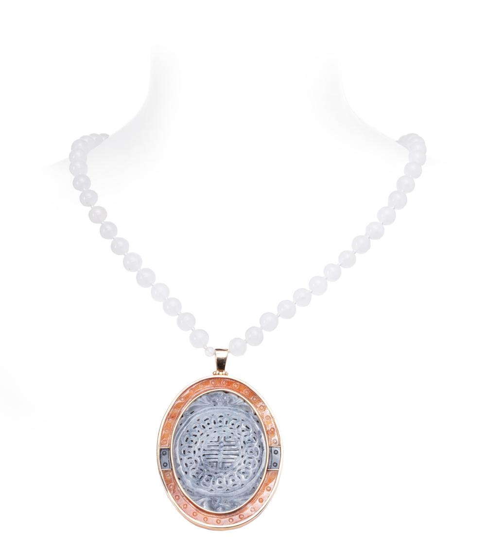 CHINESE 14 KT. YELLOW GOLD, JADE