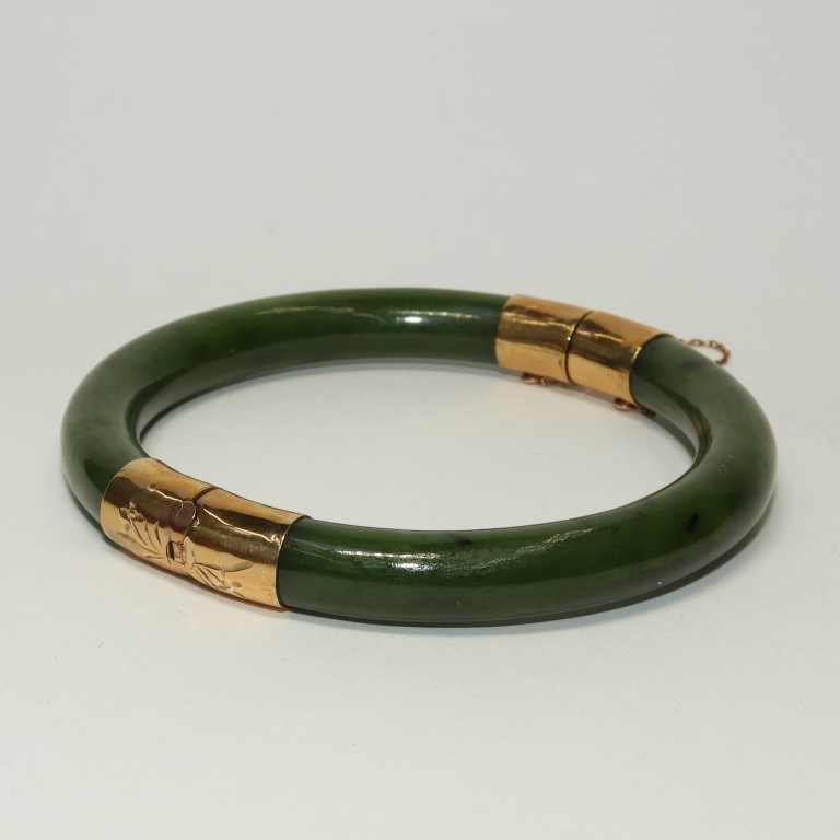CHINESE 14KT GOLD & SPINACH JADE